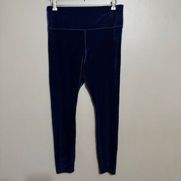 Athleta Elation Velvet Velour Tight Leggings Winter Blue Navy Large - Picture 2 of 7